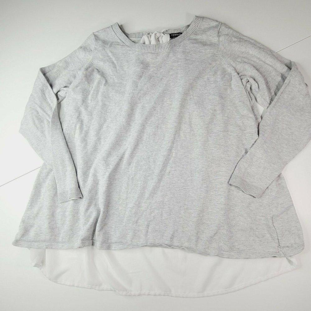 Torrid Women's Gray Knit Bow Tie-Back Sweater Top